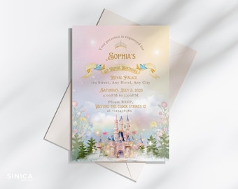 Princess Fairytale Birthday Printable Invitation: 5x7 Self-editable Canva Template, Royal Celebration