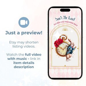 Convite em vídeo de Alice no País das Maravilhas, Festa do Chá do Chapeleiro Maluco, MP4 animado personalizado imagem 2