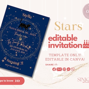Invito di compleanno con cielo notturno stellato - Invito personalizzato per festa celeste, invito di compleanno, personalizzato, SOLO MODELLO! Modifica fai da te, download istantaneo