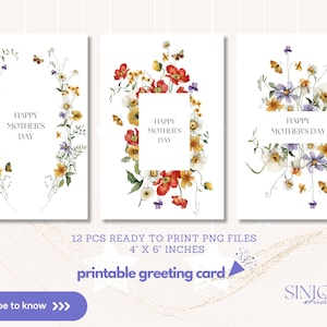 Carte imprimable fleurs sauvages en fleurs - Joyeuse fête des mères (téléchargement instantané)
