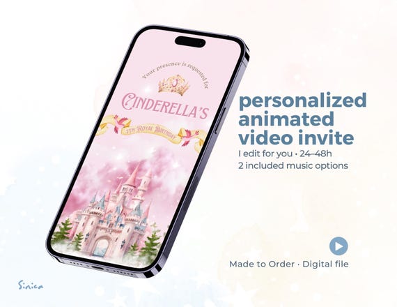 Pink Princess Castle Video Invite, Personalized Animated Birthday Invitation, WhatsApp MP4