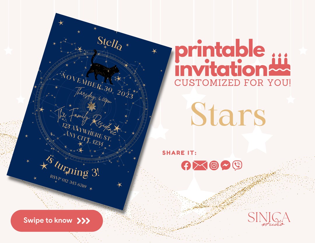 Starry Night Sky Birthday Invitation Custom Celestial Party Etsy