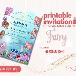 Faire-part d'anniversaire imprimable La petite sirène sous la mer, Evite, imprimable, personnalisable et ravissante ! COPIE NUMÉRIQUE UNIQUEMENT !