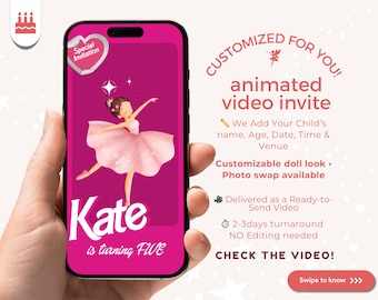 Pink Doll Birthday Video Invitation: Glam Party Theme, Animated Invite