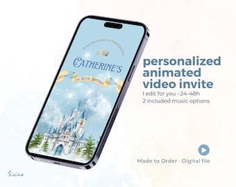 Convite de aniversário animado em vídeo da Cinderela, uma princesa real, personalizado para você!