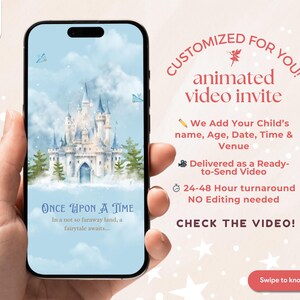 Convite animado de aniversário da Princesa Azul Encantada | Tema Carruagem Mágica | Convite digital personalizado