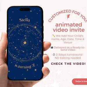 Invitation vidéo d'anniversaire nuit étoilée | Thème du ciel céleste | Fête lune et étoiles | Invitation animée | Téléchargement numérique personnalisé pour vous !