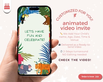 Safari Geburtstagseinladung mit Video: Animierte Dschungelparty, personalisiert für dich!
