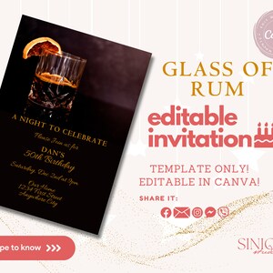 Faire-part d'anniversaire whisky party, invitation rhum party - modèle modifiable sur Canva