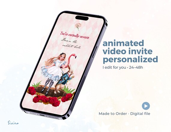 Alice in Wonderland Video Invitation, Mad Hatter Tea Party, Personalized Animated MP4