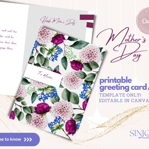 Elegantes flores en acuarela: plantilla de Canva para tarjeta especial del día de la madre para mamá