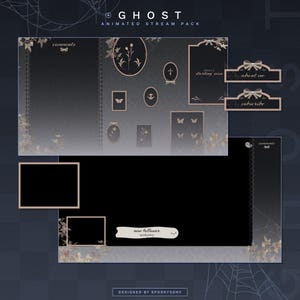 Ghost Animated Stream Package | Gaming Chatting Overlays | Twitch Panels | Animated Alerts | Gothic Aesthetic Screens | Vtuber Assets