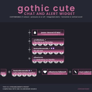 Gothic Cute Chat & Alert Stream Widget | Horizontal and Vertical Scroll | Color Customizable | StreamElements Chat Alert Widget for Twitch
