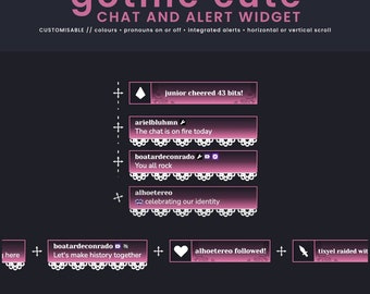 Gothic Cute Chat & Alert Stream Widget | Horizontal and Vertical Scroll | Color Customizable | StreamElements Chat Alert Widget for Twitch