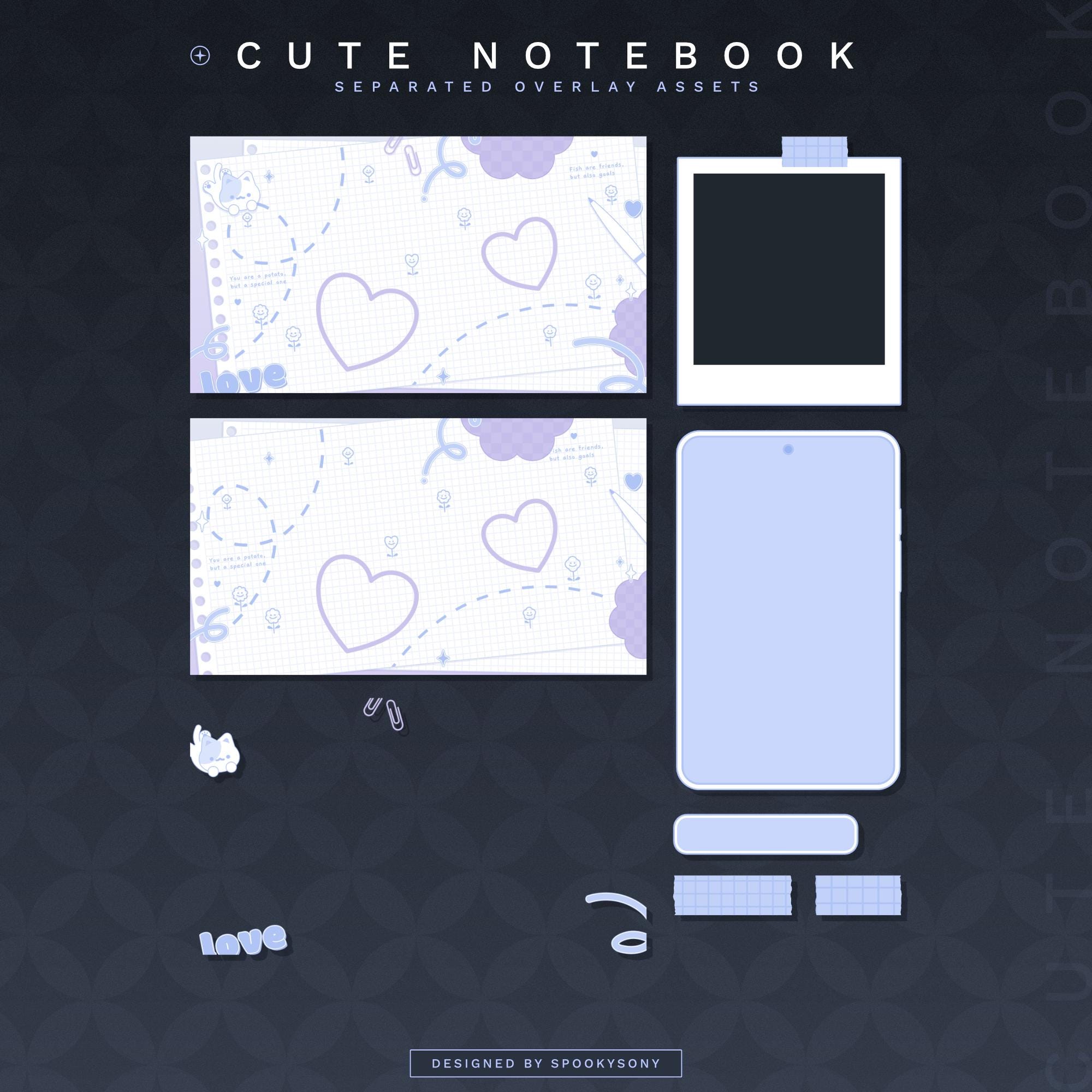 Cute Notebook Static Stream Overlays | Gaming Overlays | Just Chatting ...