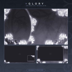 May include: A digital overlay with a black background and white flowers. The overlay has a circular design with a glowing effect. The text "GLORY ANIMATED OVERLAYS" is at the top of the image. The text "DESIGNED BY SPOOKYSONY" is at the bottom of the image.
