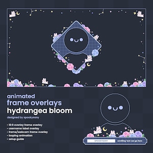 Animated Overlay Set | Hydrangea Bloom Bunny | Border Overlay | Webcam Frame | VTuber Assets