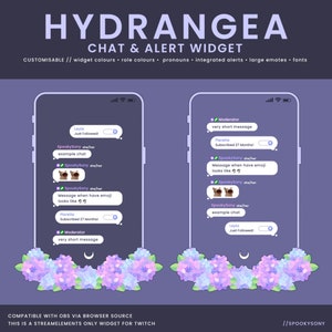 Hydrangea Chat & Alert Widget | Color Customizable Chat | Simple and Minimal StreamElements Chat Widget for Twitch | Message Bubble Widget