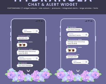 Hydrangea Chat & Alert Widget | Color Customizable Chat | Simple and Minimal StreamElements Chat Widget for Twitch | Message Bubble Widget