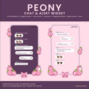 Peony Chat & Alert Widget | Color Customizable Chat | Simple and Minimal StreamElements Chat Widget for Twitch | Message Bubble Widget