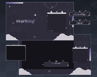 Pakiet animowanego strumienia Moon Cat | Nakładki czatu gier | Panele Twitch | Animowane alerty | Ekrany estetyczne Celestial | Zasoby Vtuber