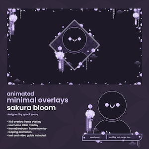 Animated Overlay Set | Sakura Bloom Purple | Border Overlay | Webcam Frame | Cherry Blossom