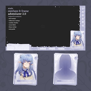 Static Gameplay Overlay & Frame | Adventurer 2.0 | Widescreen Overlay | Webcam Frame | Fantasy | Cute | Minimal | VTuber Assets | Blue
