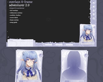 Static Gameplay Overlay & Frame | Adventurer 2.0 | Widescreen Overlay | Webcam Frame | Fantasy | Cute | Minimal | VTuber Assets | Blue