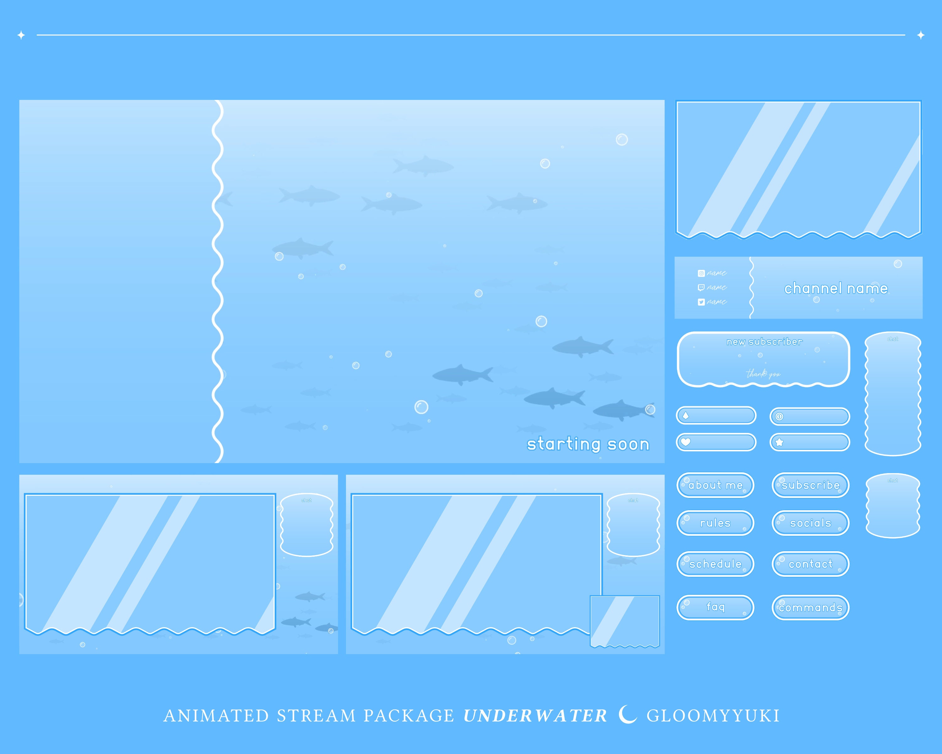 Underwater Stream Package Animated Stream Overlay Screen Etsy