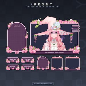 Peony Static Stream Set | Webcam Frames | Chatbox Frames | Twitch Panels | Vtuber Assets | Cute Cottagecore Pink Spring Floral Scenes
