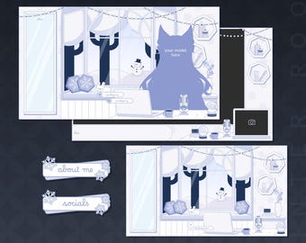 Forfait flux statique Winter Room | Superpositions de chat pour les jeux | Panneaux Twitch | Bureau Vtuber | Actifs de Vtuber | Jolies scènes d'hiver