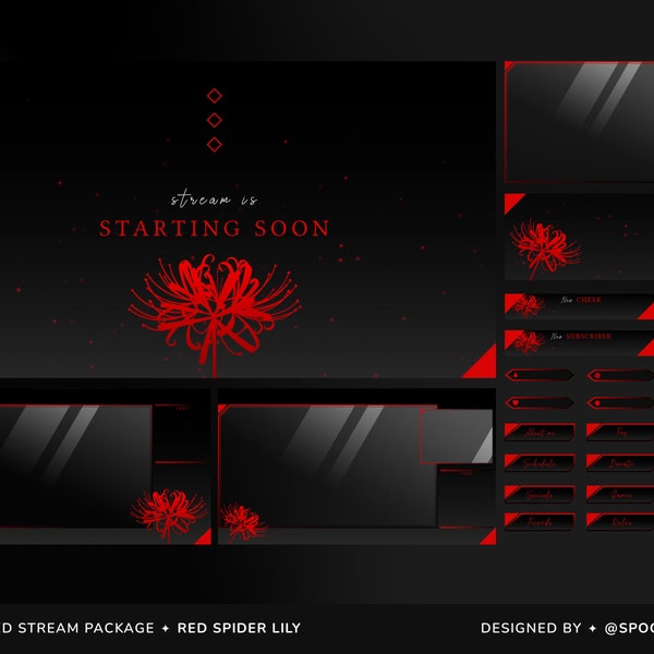 Red Spider Lily Animated Stream Package | Gaming Chatting Overlays | Twitch Panels | Animated Alerts | Dark Aesthetic Screens | Vtuber