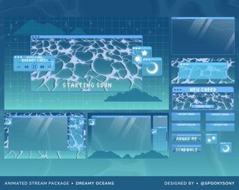 Dreamy Oceans Animated Stream Package | Gaming Chatting Overlays | Twitch Panels | Animated Alerts | Ocean Screens | Vtuber