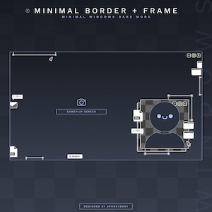 Puede incluir: Diseño de interfaz digital azul oscuro con un borde y marco minimalistas. El diseño incluye una pantalla de juego, un icono de perfil y varios iconos de archivo. El texto incluye "MINIMAL BORDER + FRAME" y "GAMEPLAY SCREEN".