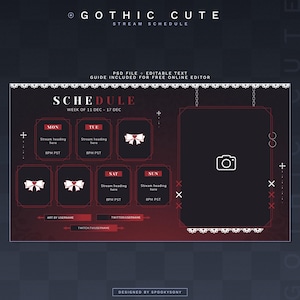 Gothic Cute Stream Schedule | Editable PSD Schedule | Dark Aesthetic Stream Schedule | Vtuber Weekly Planner Template