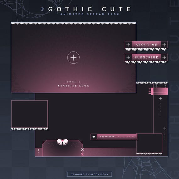Gothic Cute Animated Stream Package | Gaming Chatting Overlays | Twitch Panels | Animated Alerts | Dark Aesthetic Screens | Vtuber Assets