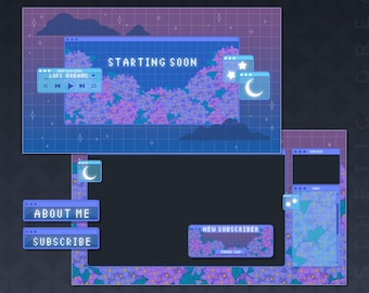 Pakiet strumienia animowanego Aesthetic Dream | Nakładki czatu gamingowego | Panele Twitch | Alerty animowane | Ekrany hortensji | Vtuber