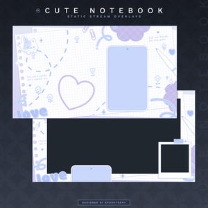 Cute Notebook Static Stream Overlays | Gaming Overlays | Just Chatting Overlays | Cozy Coworking Overlay | Vtuber Asset | Blue | Purple