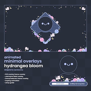 Animated Overlay & Widgets Set | Hydrangea Bloom Cat | Border Overlay | Webcam Frame | VTuber Asset