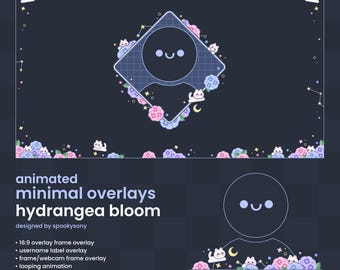 Animated Overlay & Widgets Set | Hydrangea Bloom Cat | Border Overlay | Webcam Frame | VTuber Asset