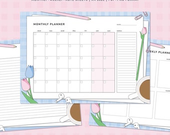 Cute Digital Planner Templates | Monthly Planner | Weekly Planner | Landscape Planner | Tulip Planner | Digital Notepad | Printable Planner