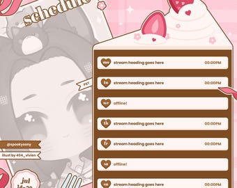 Strawberry Delight Stream Schedule | Editable PSD Schedule | Cute Aesthetic Cake Theme | Streamer Vtuber Weekly Planner Template