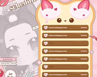 Strawberry Delight Stream Schedule | Editable PSD Schedule | Cute Aesthetic Bread Theme | Streamer Vtuber Weekly Planner Template
