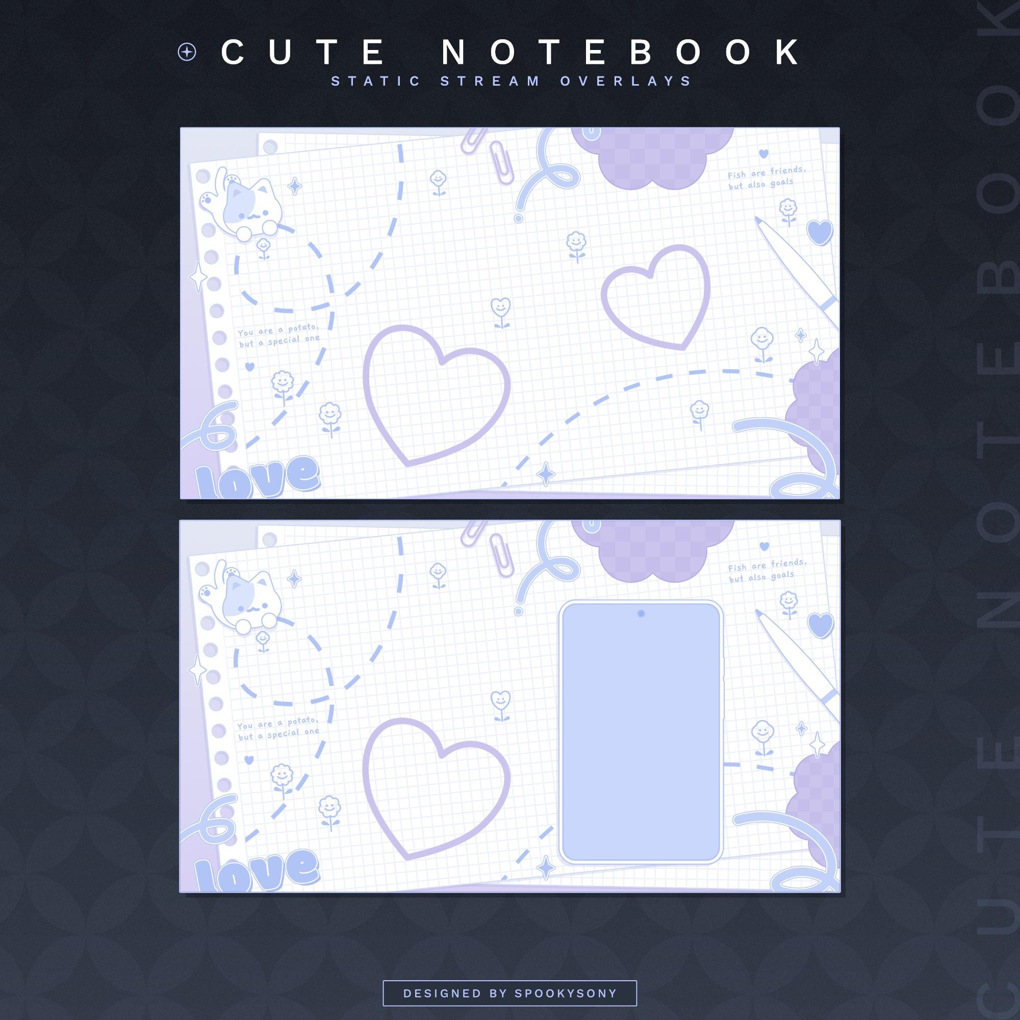 Cute Notebook Static Stream Overlays | Gaming Overlays | Just Chatting ...