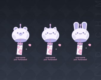 Wind Chime Alerts x3 | Animated | Static Alerts | Twitch Alerts | Vtuber Alerts | Vtuber Assets | Cat | Bear | Bunny