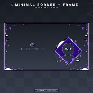 May include: A purple and white digital art frame with a smiling face in the centre. The frame is decorated with flowers, stars, and clouds. The text "Gameplay Screen" is at the bottom of the frame.