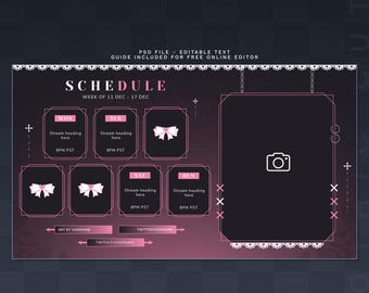 Gothic Cute Stream Schedule | Editable PSD Schedule | Dark Aesthetic Stream Schedule | Vtuber Weekly Planner Template