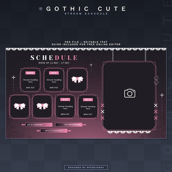 Gothic Cute Stream Schedule Editable PSD Schedule Dark