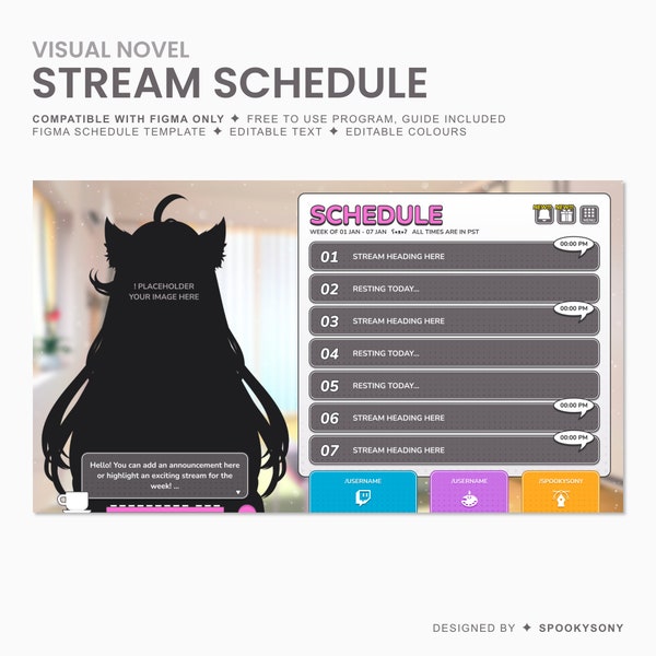 Visual Novel Stream Schedule | Editable Figma Schedule | Cute Pastel Stream Schedule | Vtuber Weekly Planner Template