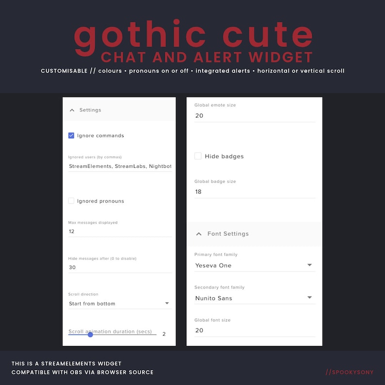 Gothic Cute Chat & Alert Stream Widget | Horizontal and Vertical Scroll ...